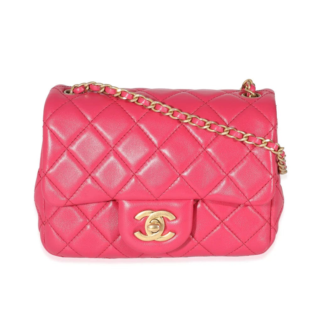 Chanel Dark Pink Quilted Lambskin Pearl Crush Mini Square Flap Bag DXBS1463