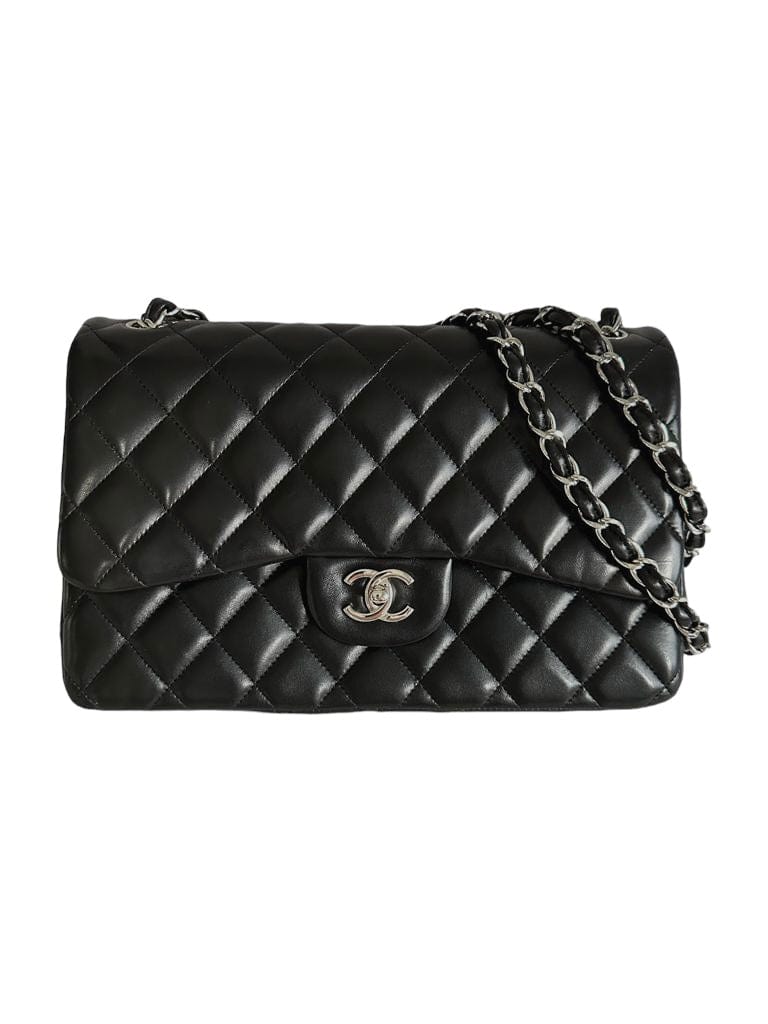 Chanel Double Flap Jumbo Black Lambskin SHW #14 SKC1335