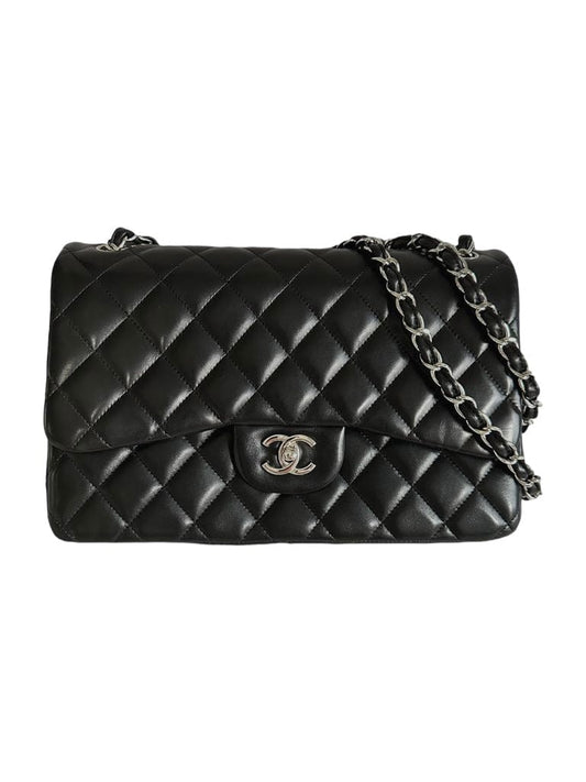 Chanel Double Flap Jumbo Black Lambskin SHW #14 SKC1335