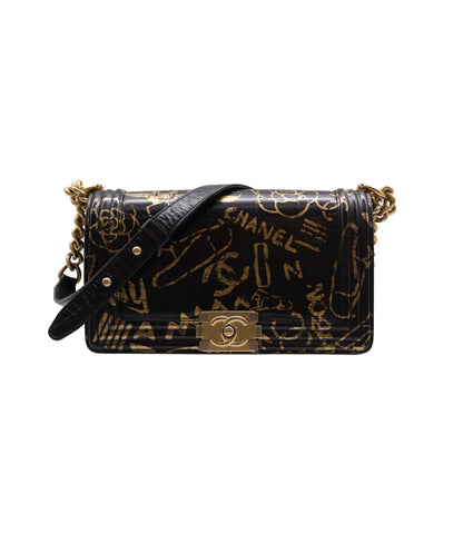 Chanel 19A Egypt Black Crocodile Print Graffiti Boy Bag - DXBS2294