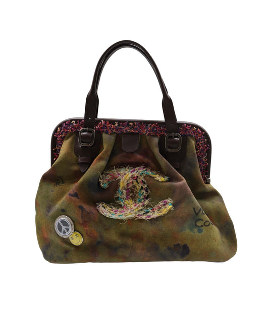 CHANEL EMBROIDERED BOWLING HAND BAG MULTICOLOR CANVAS LEATHER DXBS2213