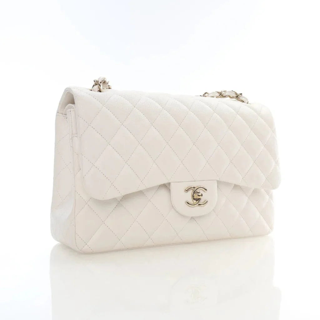 Chanel Jumbo White Caviar Double Classic Flap L-LRWRAE