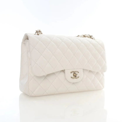 Chanel Jumbo White Caviar Double Classic Flap L-LRWRAE