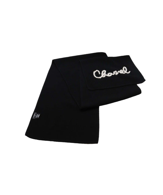 Chanel Logo Cashmere Knit Scarf Black - DXBS1282