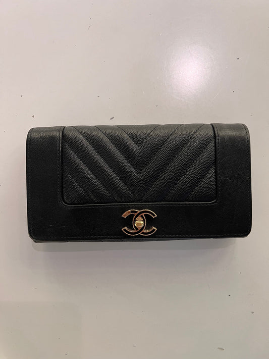 Chanel Mademoiselle Wallet Black in Caviar Leather SYCC115