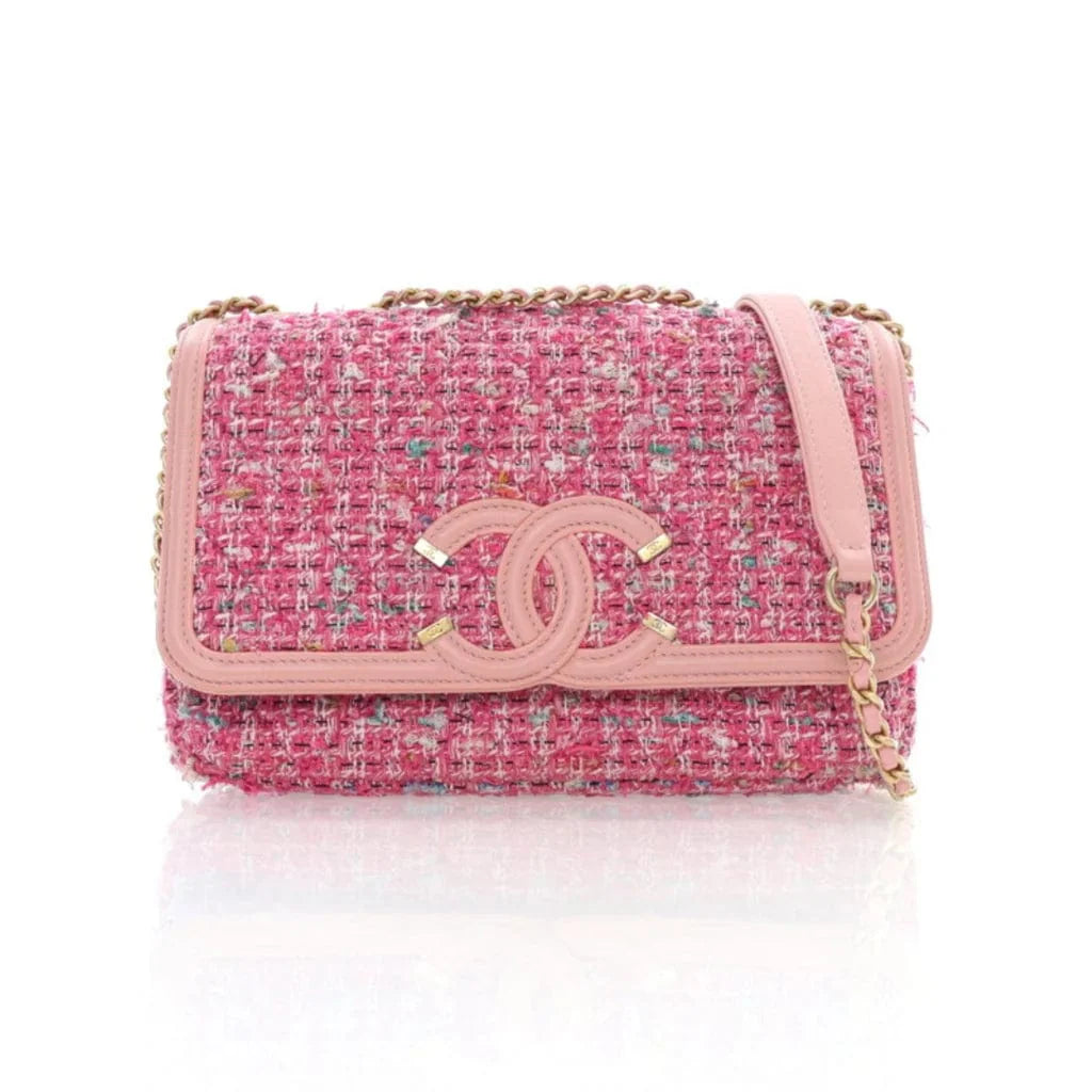 Chanel Medium Pink Tweed CC Filigree Flap L-OIGC1Y