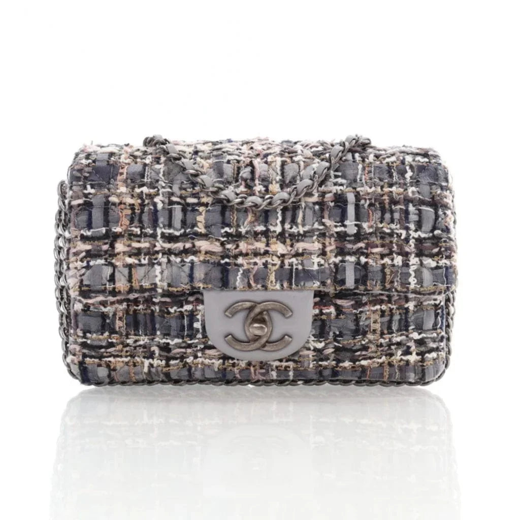 Chanel Mini Grey Multicolor Tweed River of Pearls Rectangle Flap L-Z3O5TG