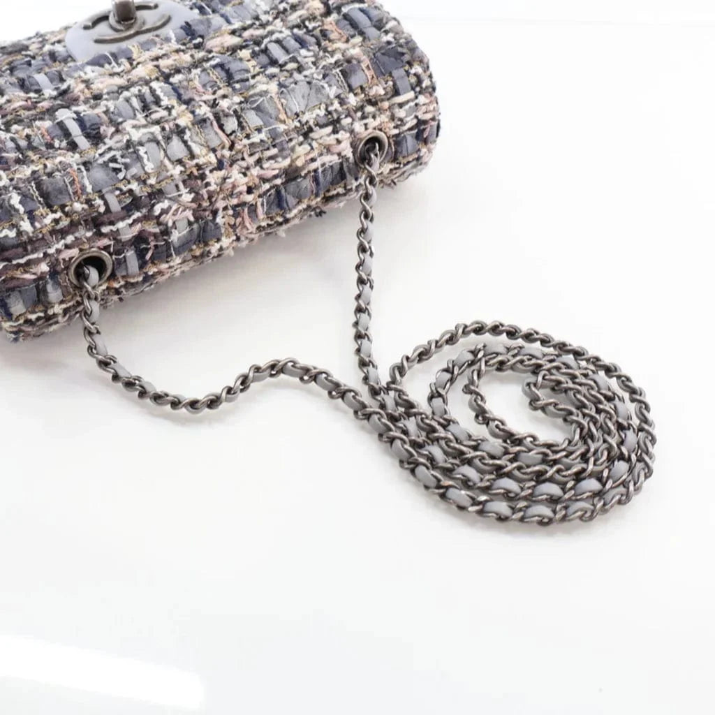 Chanel Mini Grey Multicolor Tweed River of Pearls Rectangle Flap L-Z3O5TG