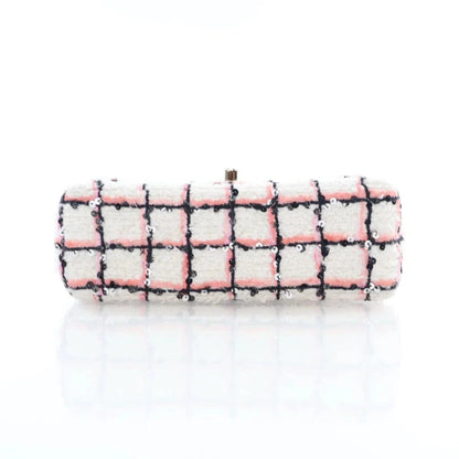 Chanel Mini White Multicolor Tweed Sequin Single Flap L-OIALM4