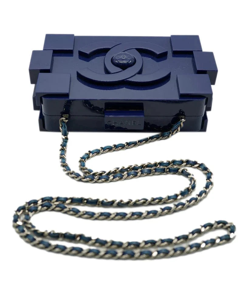 Chanel Navy Blue Plexiglass Boy Brick Lego Clutch - DXBS1469