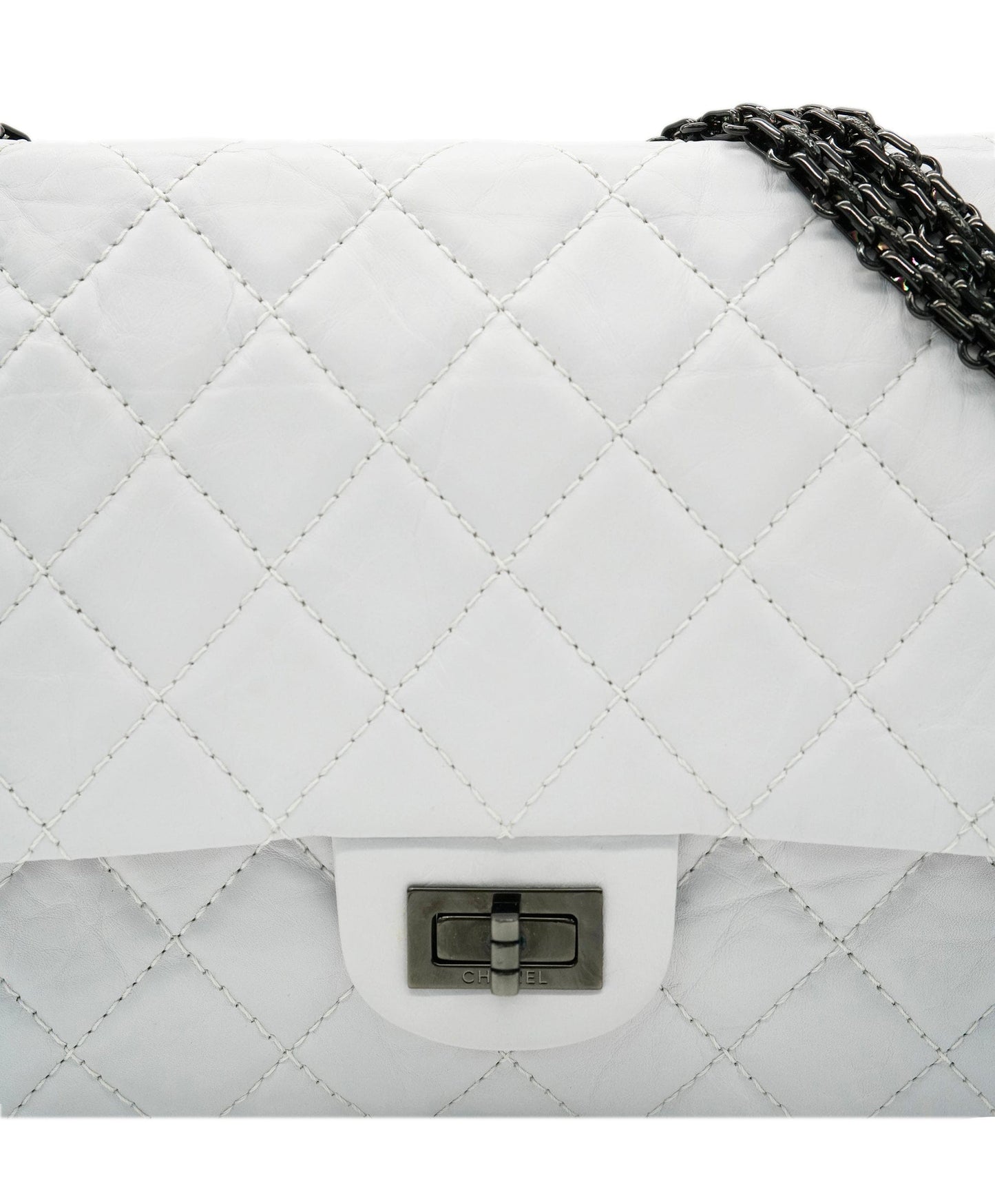 Chanel Reissue 2.55 Double Flap Medium White Aged Calfskin Black Hardware #12 SKC1837