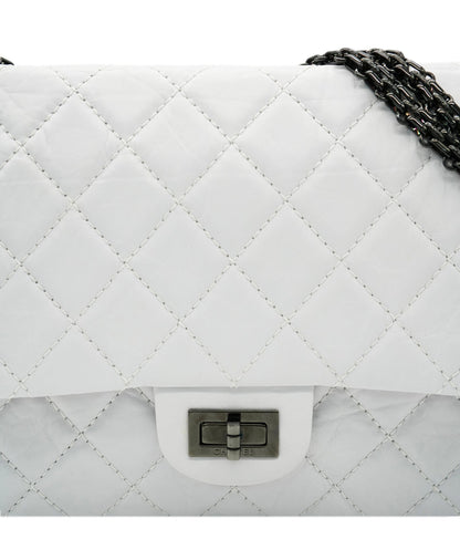 Chanel Reissue 2.55 Double Flap Medium White Aged Calfskin Black Hardware #12 SKC1837