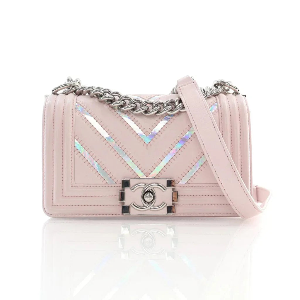 Chanel Small Pink Chevron Calfskin Boy Bag USAYNB