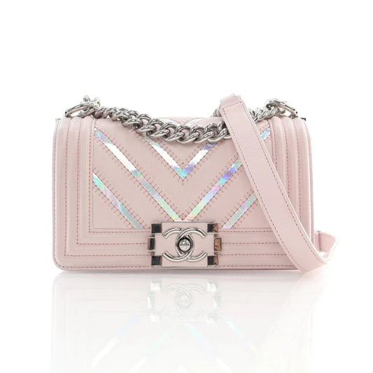 Chanel Small Pink Chevron Calfskin Boy Bag USAYNB