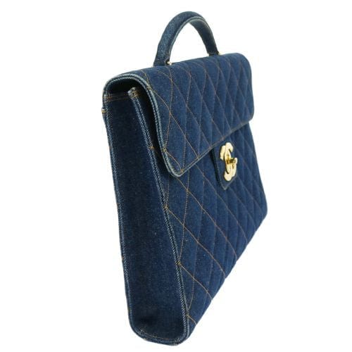 Chanel Vintage Briefcase Tote XL CC Blue Denim GHW #4 SKC1800