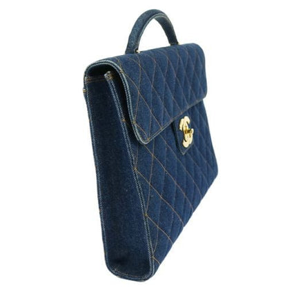 Chanel Vintage Briefcase Tote XL CC Blue Denim GHW #4 SKC1800