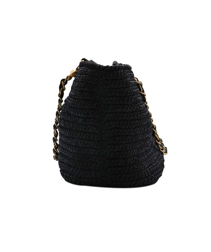 CHANEL VINTAGE CHAIN TOTE BAG NAVY RAFFIA 90249817 90249817
