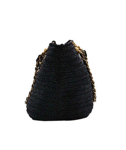 CHANEL VINTAGE CHAIN TOTE BAG NAVY RAFFIA 90249817 90249817
