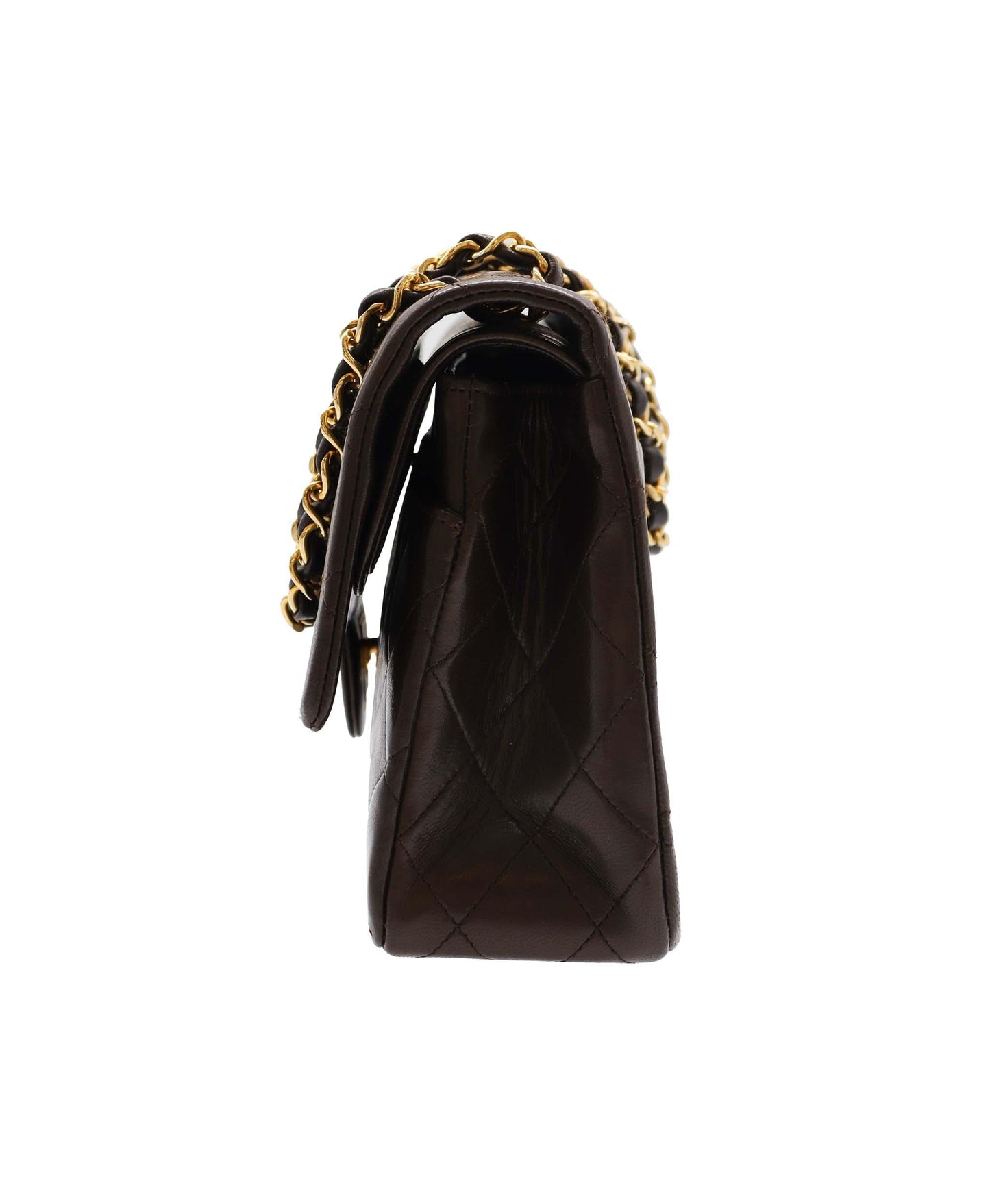 CHANEL VINTAGE CLASSIC FLAP MEDIUM CHAIN SHOULDER BAG BROWN LAMB SKIN DXBS2271