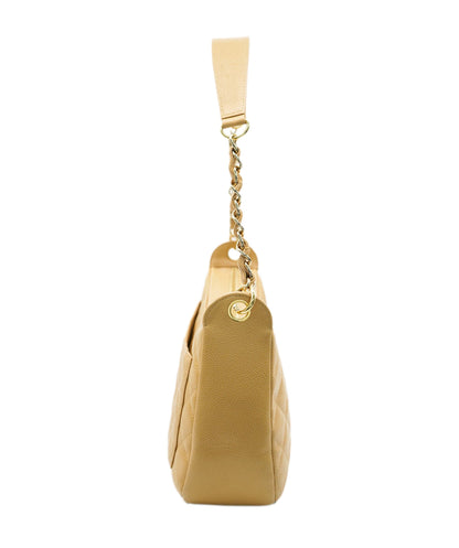 CHANEL VINTAGE HALF MOON ONE SHOULDER BAG BEIGE CAVIAR SKIN DBXS2164