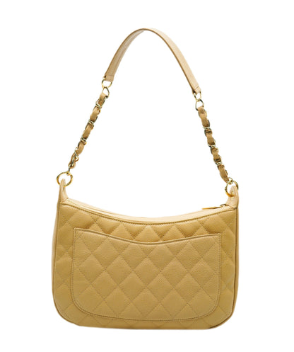 CHANEL VINTAGE HALF MOON ONE SHOULDER BAG BEIGE CAVIAR SKIN DBXS2164