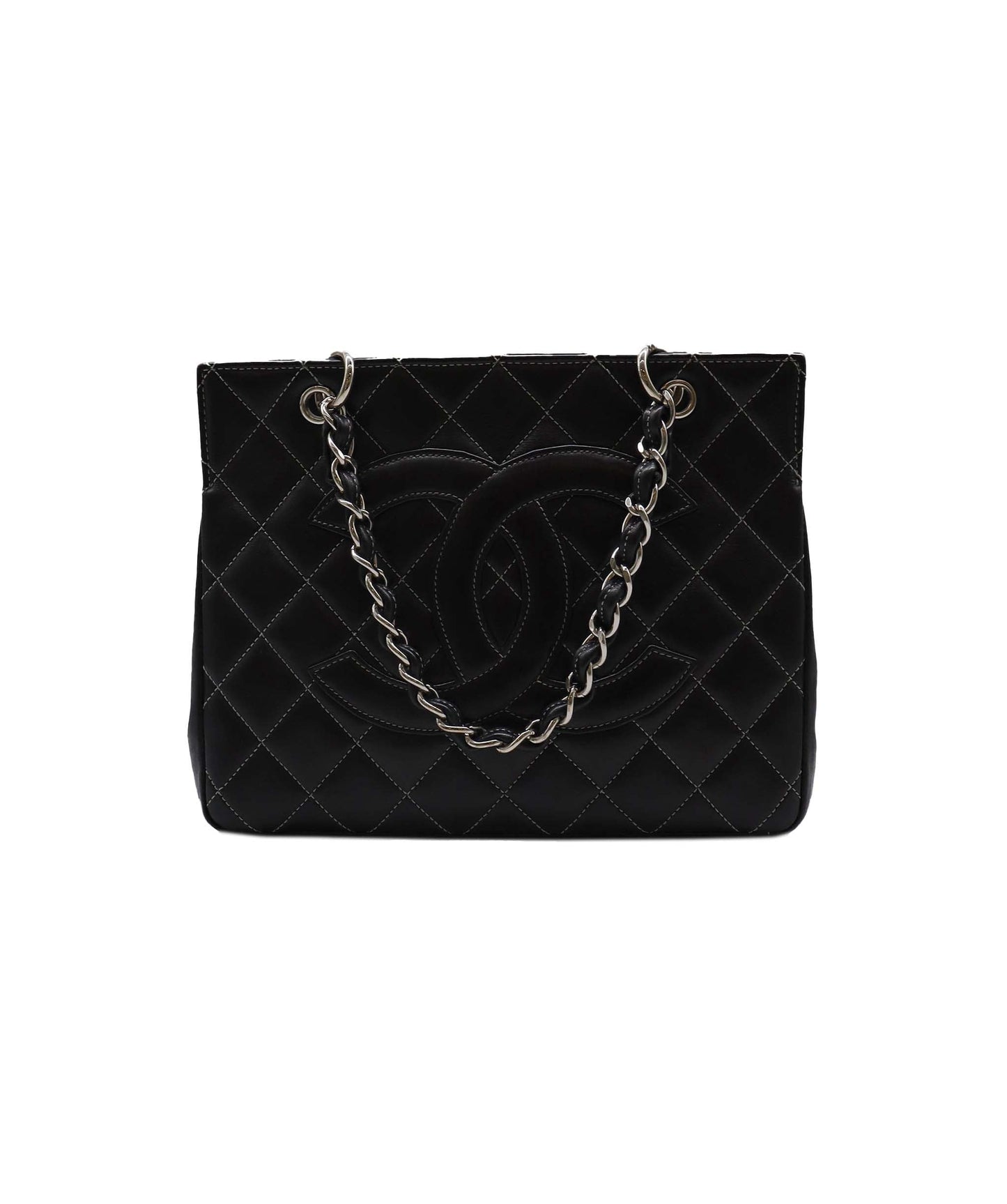 CHANEL VINTAGE MATELASSE CHAIN HAND BAG BLACK LAMB SKIN 90230698