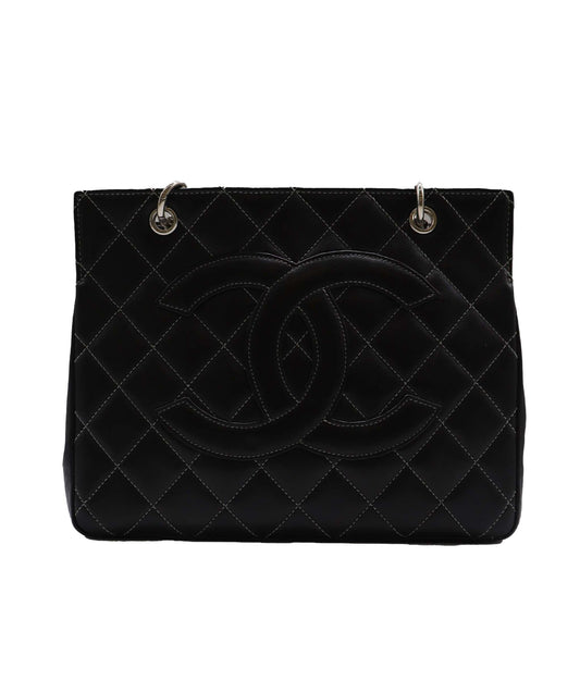 CHANEL VINTAGE MATELASSE CHAIN HAND BAG BLACK LAMB SKIN 90230698