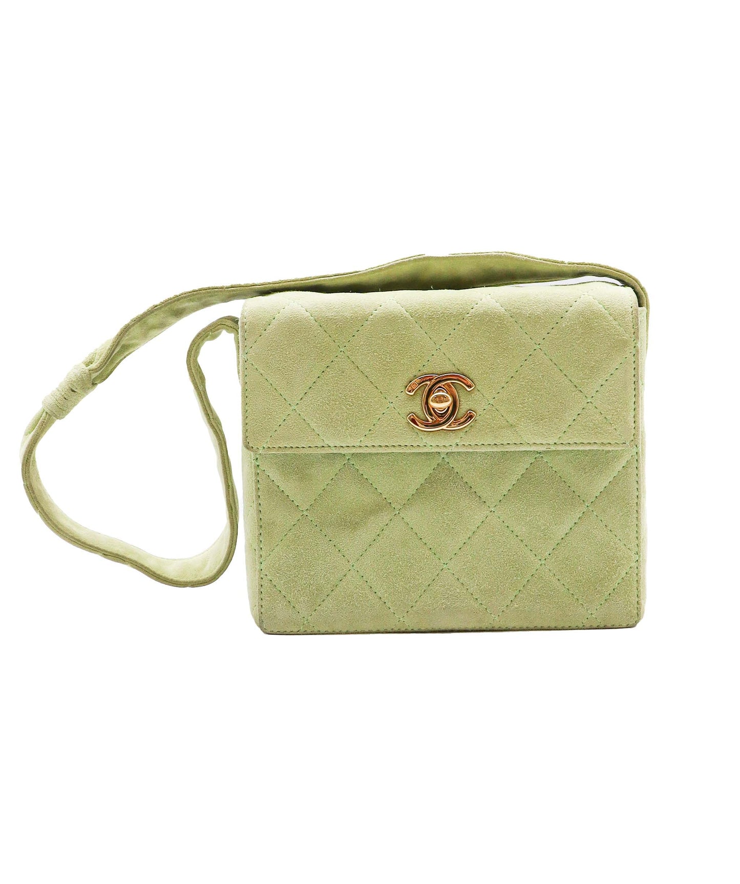 CHANEL VINTAGE MATELASSE HAND BAG GREEN SUEDE 90248810 DXBS0601