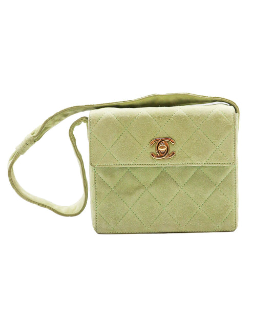 CHANEL VINTAGE MATELASSE HAND BAG GREEN SUEDE 90248810 DXBS0601