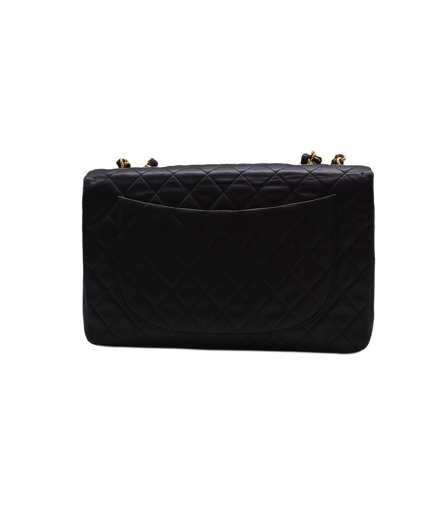 CHANEL VINTAGE MAXI MATELASSE 34 CHAIN SHOULDER BAG BLACK LAMB SKIN 90235964
