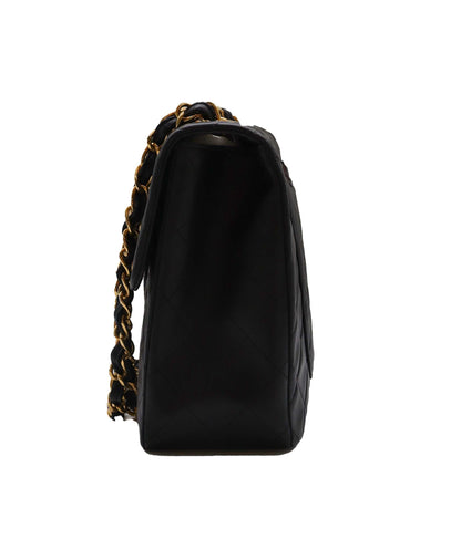 CHANEL VINTAGE MAXI MATELASSE 34 CHAIN SHOULDER BAG BLACK LAMB SKIN 90235964