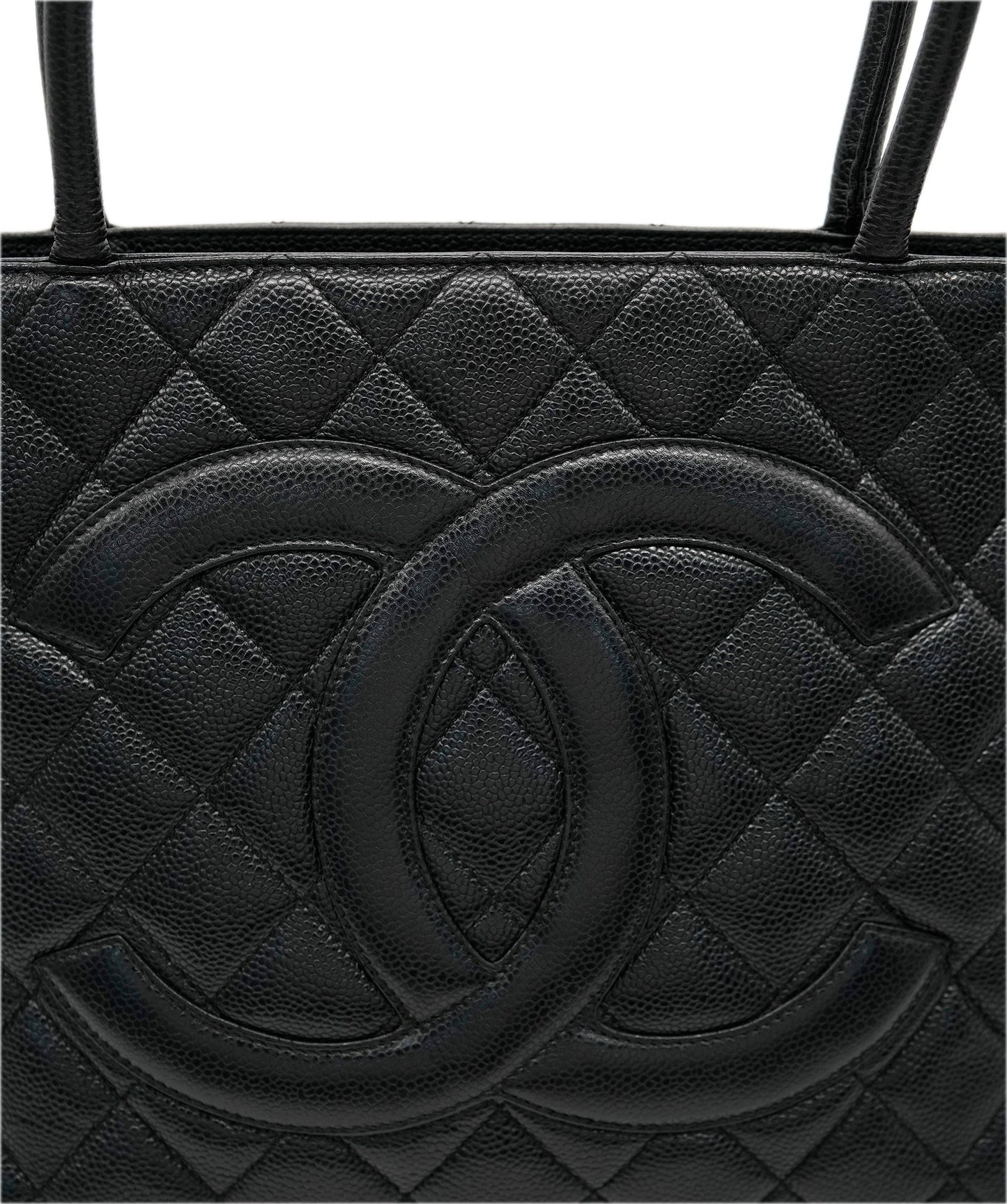 CHANEL VINTAGE MEDALLION TOTE BAG BLACK CAVIAR SKIN DBXS2150