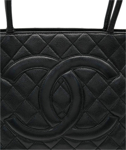 CHANEL VINTAGE MEDALLION TOTE BAG BLACK CAVIAR SKIN DBXS2150