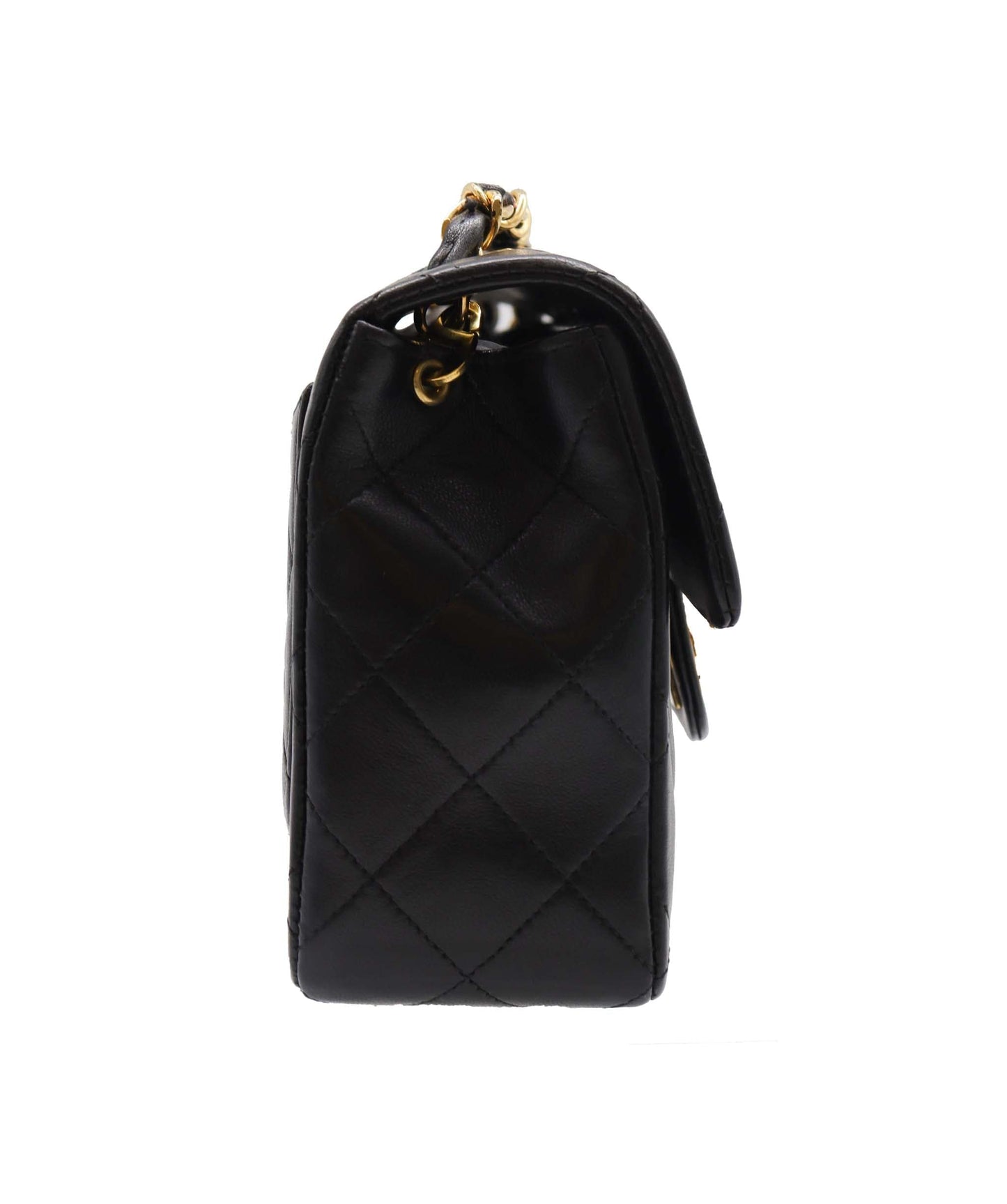 CHANEL VINTAGE MINI SQUARE 17 CHAIN SHOULDER BAG BLACK LAMB SKIN DXBS2219