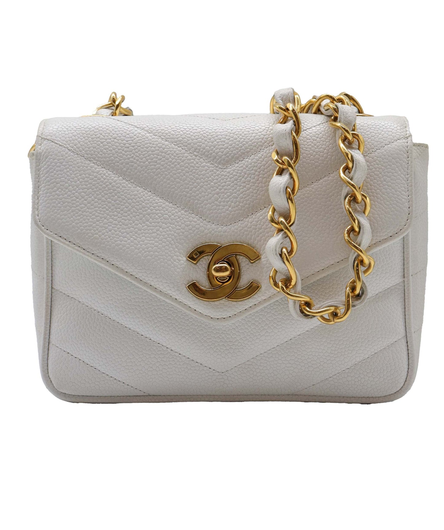 Chanel Vintage Square Envelope Chevron White Caviar GHW 90170727