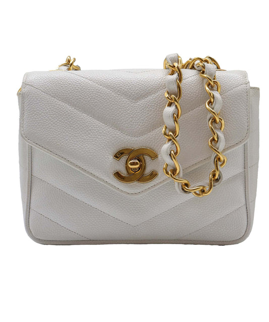 Chanel Vintage Square Envelope Chevron White Caviar GHW 90170727
