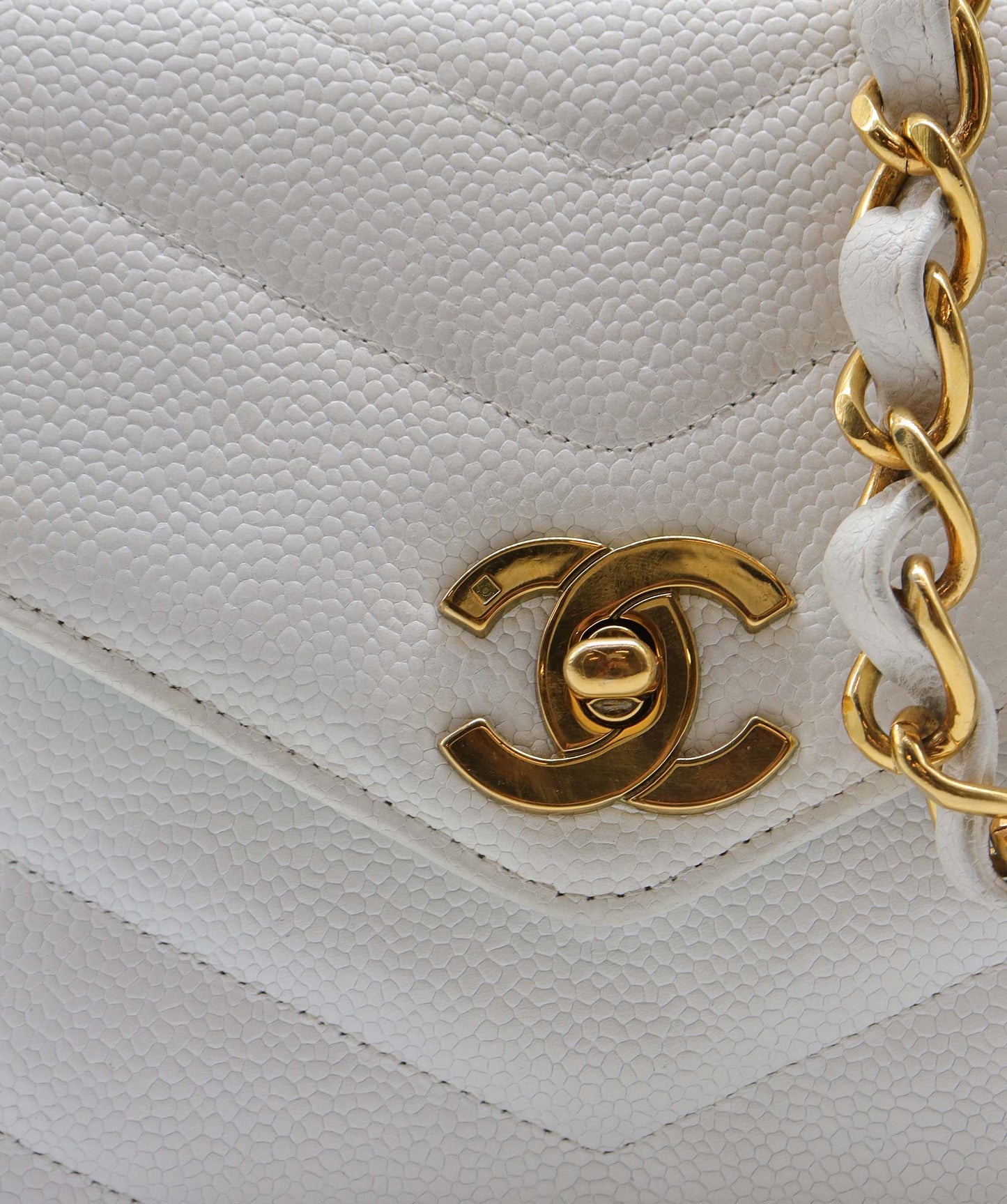 Chanel Vintage Square Envelope Chevron White Caviar GHW 90170727