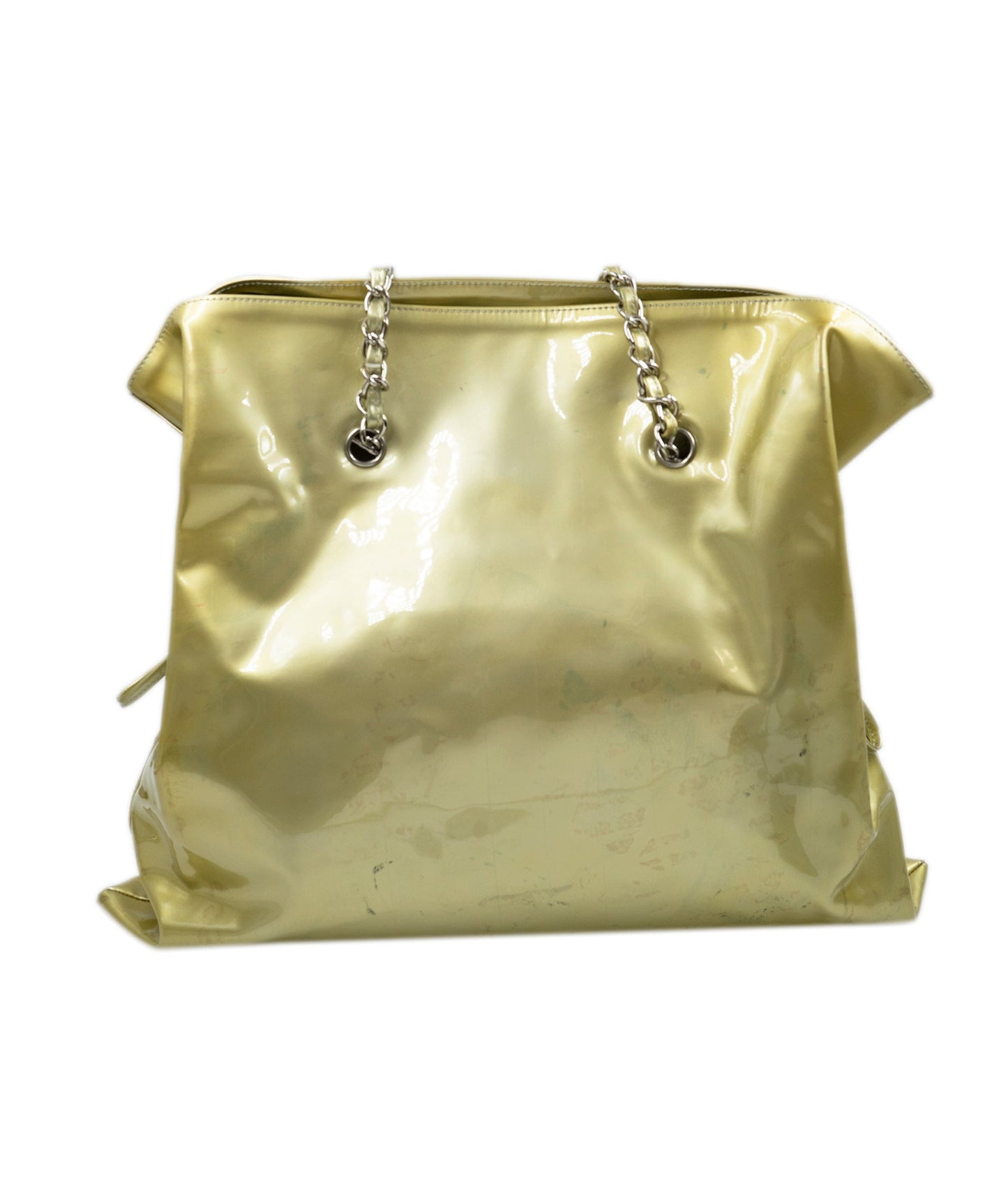 Chanel vinyl gold tote bag with large CC logo crystal diamante detailing. AGC1371