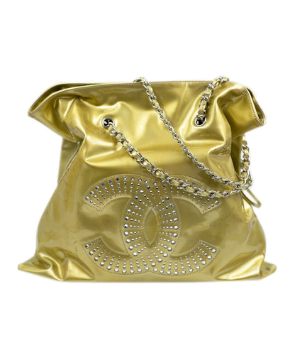 Chanel vinyl gold tote bag with large CC logo crystal diamante detailing. AGC1371