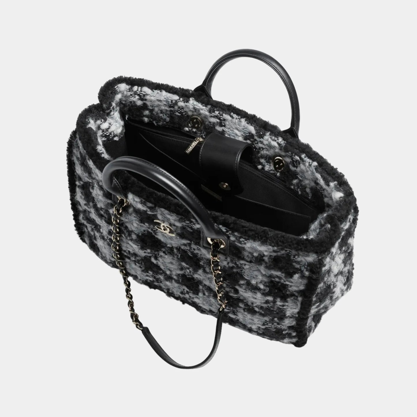 Basket in Tweed Sheepskin and Gold-Tone Metal