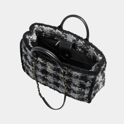 Basket in Tweed Sheepskin and Gold-Tone Metal