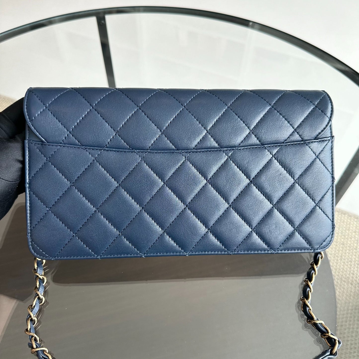 Beauty Lock Flap Quilted Dark Blue Shoulder Bag No 22