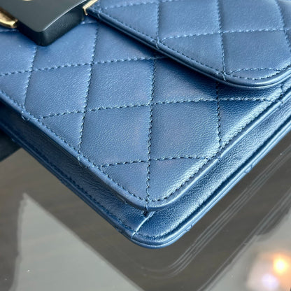 Beauty Lock Flap Quilted Dark Blue Shoulder Bag No 22