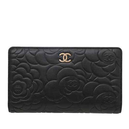 Chanel Bicolor Camellia Embossed L Yen Wallet