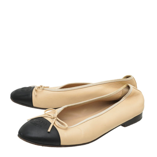 Chanel Bicolor CC Cap Toe Ballet Flats 38.5
