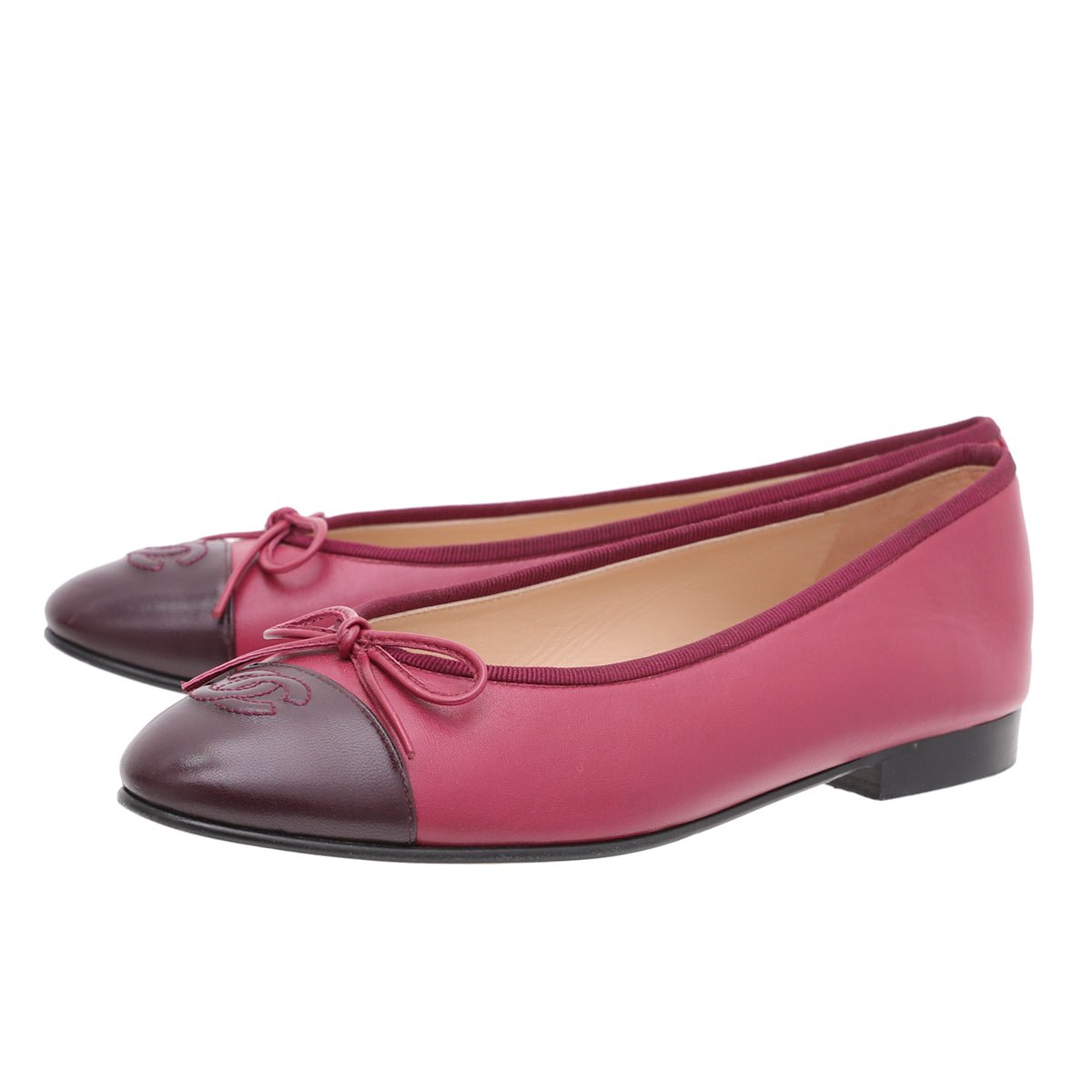 Chanel Bicolor CC Cap Toe Bow Flat Ballerina 37.5