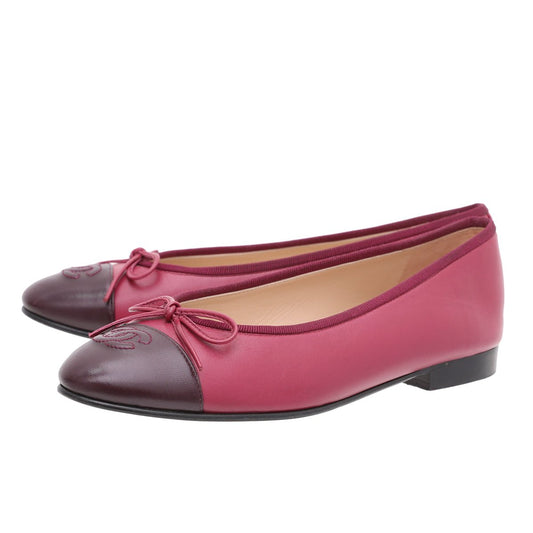 Chanel Bicolor CC Cap Toe Bow Flat Ballerina 37.5