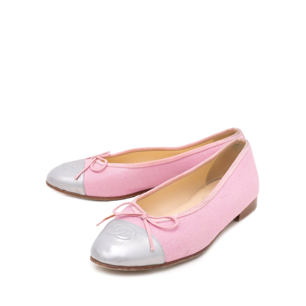 Chanel Bicolor CC Cap Toe Fabric Bow Flat Ballerina 36