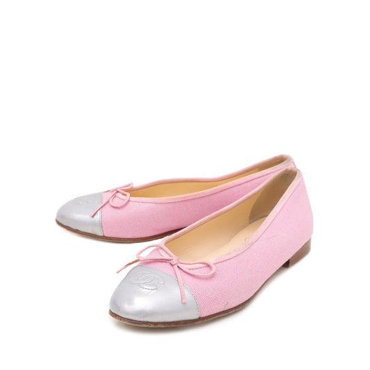 Chanel Bicolor CC Cap Toe Fabric Bow Flat Ballerina 36