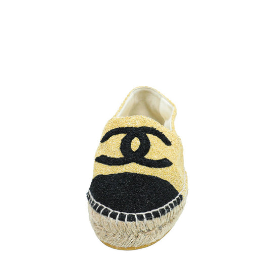 Chanel Bicolor CC Cap Toe Metallic Fabric Espadrille 39